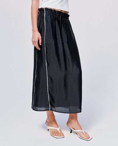  URBAN REVIVO - Chân váy phom suông midi phối viền 