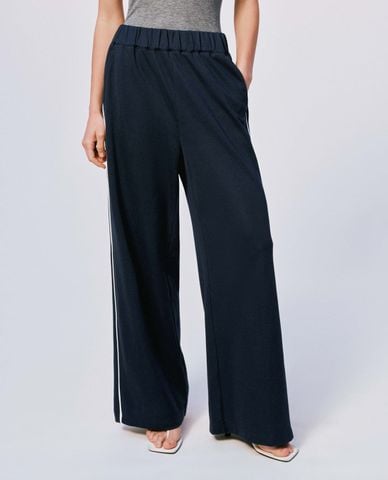  URBAN REVIVO - Quần nữ ống rộng lưng thun phối viền 
