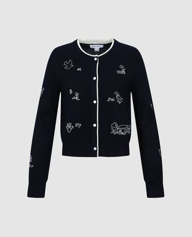  URBAN REVIVO - Áo khoác cardigan nữ cổ tròn thêu họa tiết 