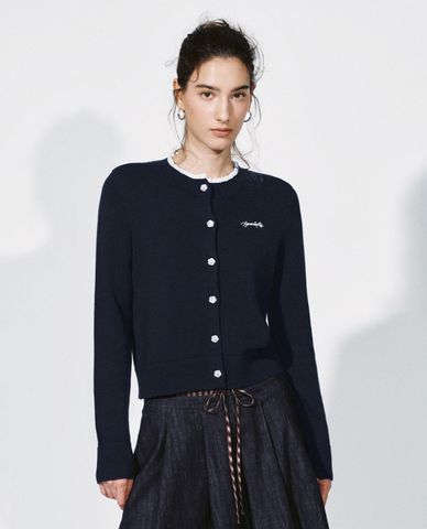  URBAN REVIVO - Áo khoác cardigan nữ cổ tròn phối bèo 