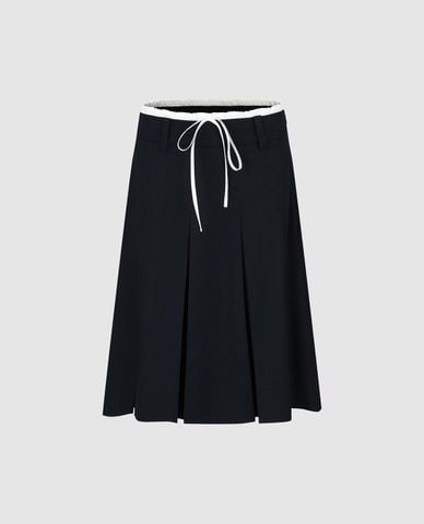  URBAN REVIVO - Chân váy xếp li midi phối viền 