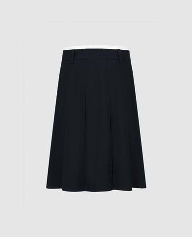  URBAN REVIVO - Chân váy xếp li midi phối viền 