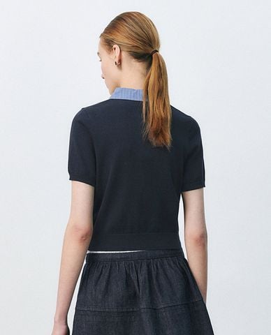  URBAN REVIVO - Áo dệt kim nữ cổ bẻ tay ngắn cá tính 