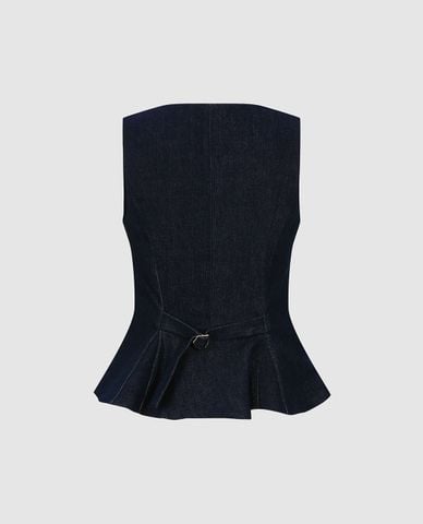  URBAN REVIVO - Áo sát nách nữ denim cổ vuông phối nút 