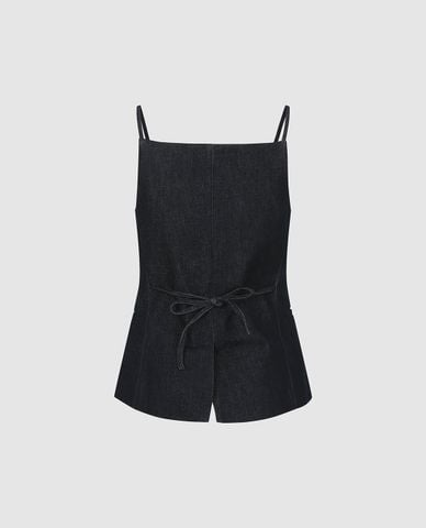  URBAN REVIVO - Áo hai dây nữ denim cổ vuông phối nút 