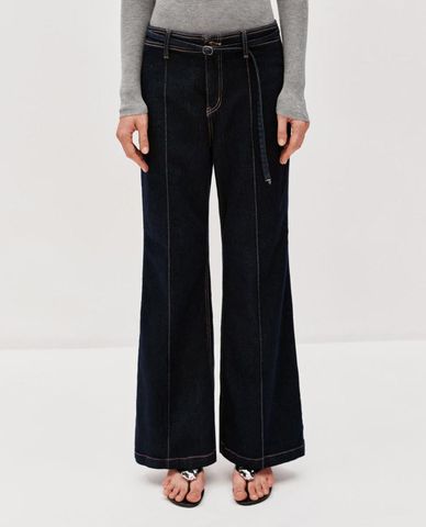  URBAN REVIVO - Quần jeans nữ ống rộng chỉ nổi 