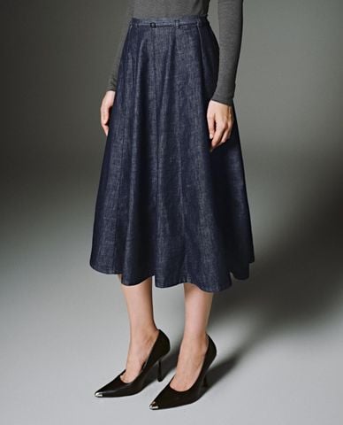  URBAN REVIVO - Chân váy denim midi phối thắt lưng 