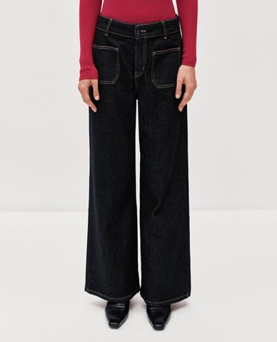  URBAN REVIVO - Quần jeans nữ ống rộng túi vuông 