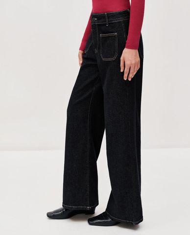  URBAN REVIVO - Quần jeans nữ ống rộng túi vuông 