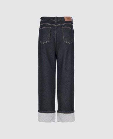  URBAN REVIVO - Quần jeans nữ ống rộng xắn gấu 
