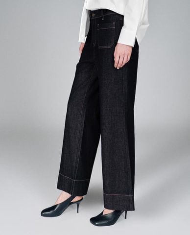  URBAN REVIVO - Quần jeans nữ ống loe phối túi 