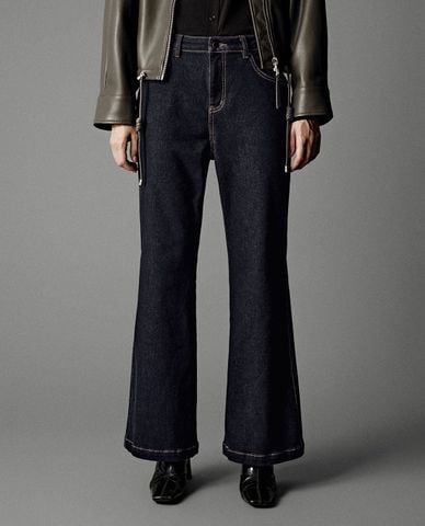  URBAN REVIVO - Quần jeans nữ ống loe cạp cao 