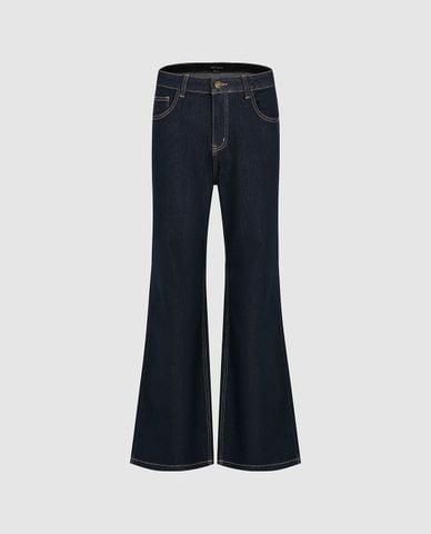  URBAN REVIVO - Quần jeans nữ ống loe cạp cao 