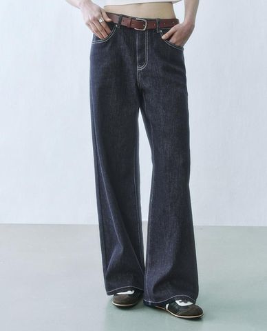  URBAN REVIVO - Quần jeans nữ ống rộng hiện đại 