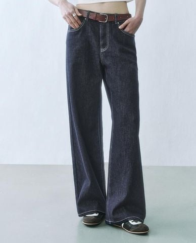  URBAN REVIVO - Quần jeans nữ ống rộng hiện đại 