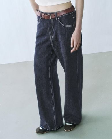  URBAN REVIVO - Quần jeans nữ ống rộng hiện đại 