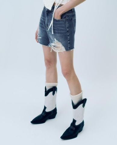  URBAN REVIVO - Quần short jeans nữ rách gối 