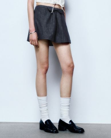  URBAN REVIVO - Chân váy denim mini phối nơ 