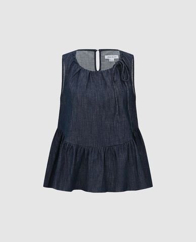  URBAN REVIVO - Áo sát nách nữ denim dáng xòe 