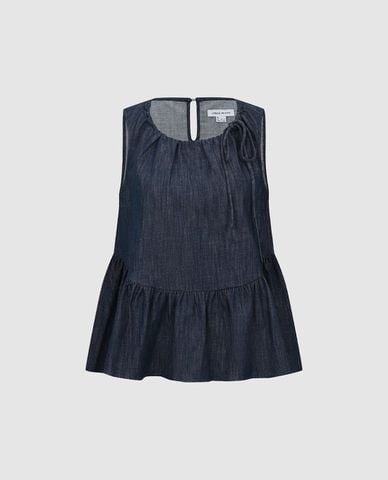  URBAN REVIVO - Áo sát nách nữ denim dáng xòe 