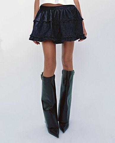  URBAN REVIVO - Chân váy xếp tầng mini phối bèo 