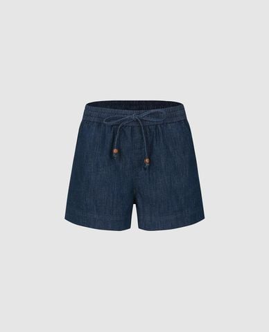  URBAN REVIVO - Quần short jeans nữ lưng thun phối dây rút 