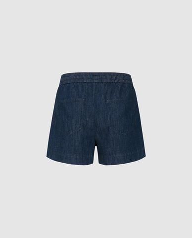  URBAN REVIVO - Quần short jeans nữ lưng thun phối dây rút 