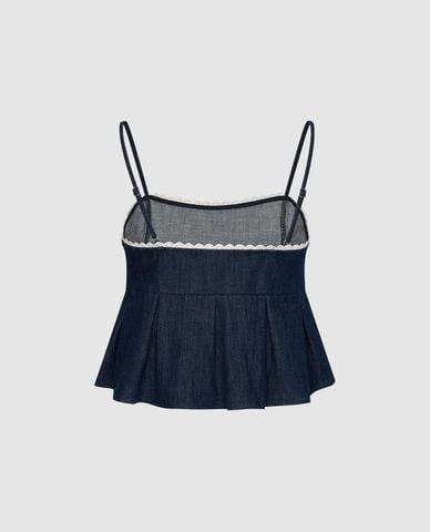  URBAN REVIVO - Áo hai dây nữ denim phối ren 