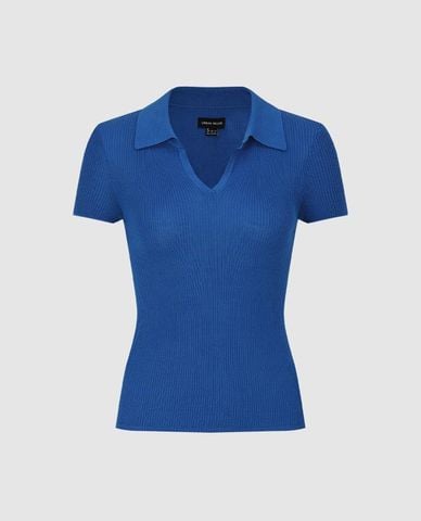  URBAN REVIVO - Áo polo nữ dệt kim cổ V phom ôm 