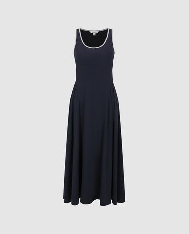  URBAN REVIVO - Đầm sát nách maxi phối viền dáng xòe 
