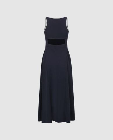  URBAN REVIVO - Đầm sát nách maxi phối viền dáng xòe 