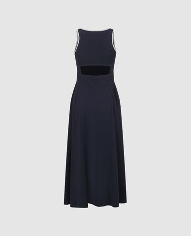  URBAN REVIVO - Đầm sát nách maxi phối viền dáng xòe 