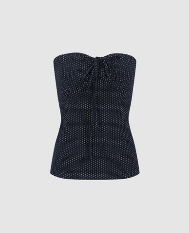  URBAN REVIVO - Áo kiểu nữ cúp ngực chấm bi phối nơ 