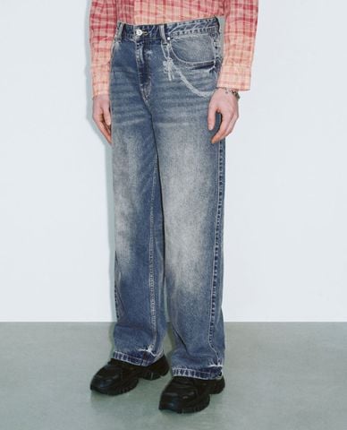  URBAN REVIVO - Quần jeans nam ống đứng wash bạc 