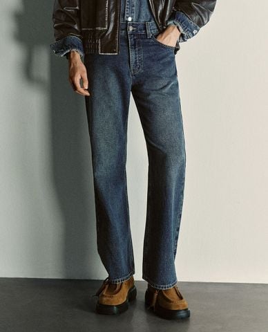  URBAN REVIVO - Quần jeans nam ống đứng wash bạc 