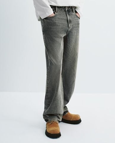  URBAN REVIVO - Quần jeans nam ống rộng wash bạc 