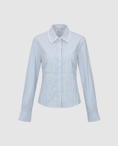  URBAN REVIVO - Áo sơ mi nữ cổ ren tay dài kẻ sọc 
