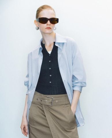  URBAN REVIVO - Áo sơ mi nữ cổ bẻ tay dài hiện đại 