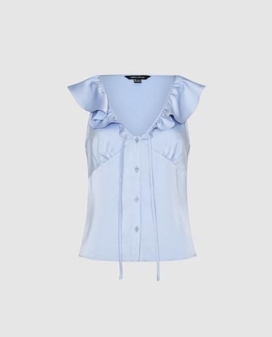  URBAN REVIVO - Áo sát nách nữ cổ V phối bèo buộc nơ 