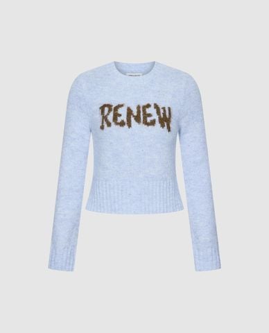  URBAN REVIVO - Áo dệt kim nữ cổ tròn tay dài phối chữ 