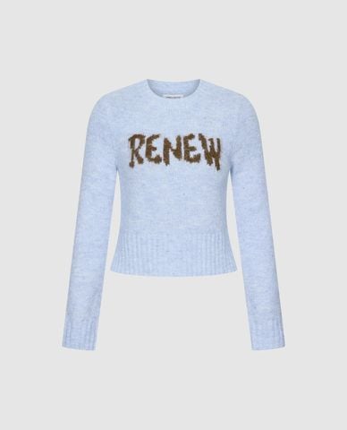  URBAN REVIVO - Áo dệt kim nữ cổ tròn tay dài phối chữ 