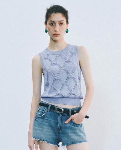  URBAN REVIVO - Áo dệt kim nữ sát nách cổ tròn 