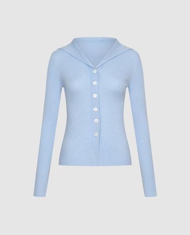  URBAN REVIVO - Áo khoác cardigan nữ cổ thuỷ thủ tay dài phom ôm 