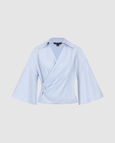  URBAN REVIVO - Áo kiểu nữ cổ V tay ống loe vạt chéo 