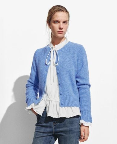 URBAN REVIVO - Áo khoác cardigan nữ cổ tròn tay dài phom ôm 