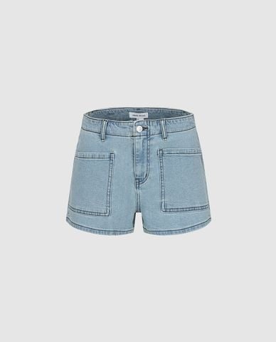 URBAN REVIVO - Quần short jeans nữ cạp cao phối túi 