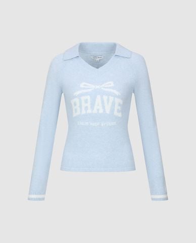  URBAN REVIVO - Áo dệt kim nữ cổ bẻ tay dài phom ôm 