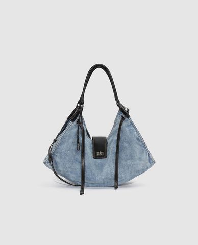  URBAN REVIVO - Túi đeo vai nữ denim viền da cá tính 