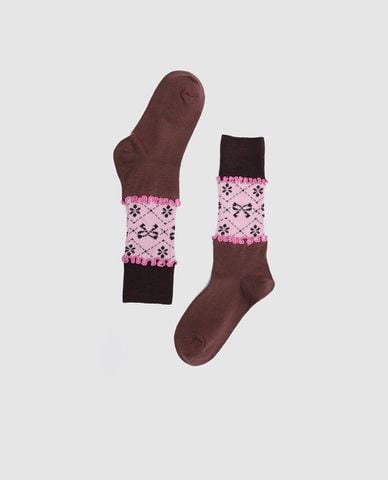  URBAN REVIVO - Vớ nữ cổ cao họa tiết nơ caro 