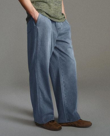  URBAN REVIVO - Quần jeans nam ống rộng phối dây rút 